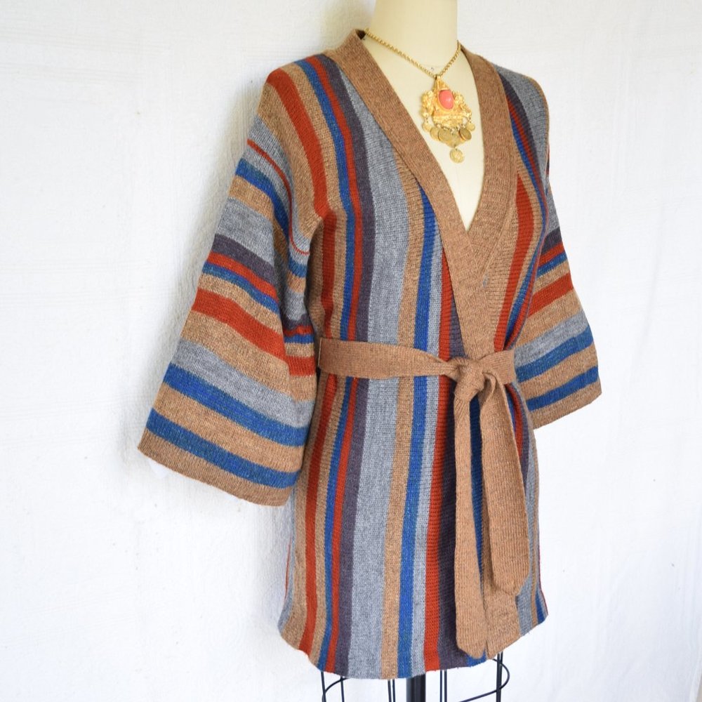 Vintage stripe hippie boho wrap kimono cowichan - Picture 6 of 8